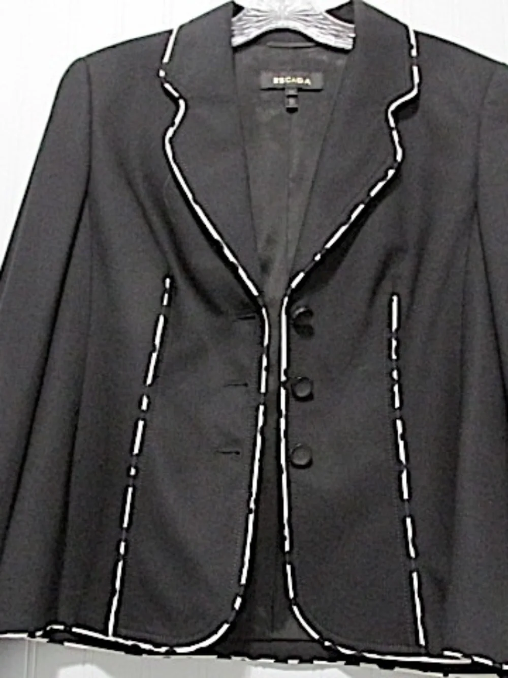 ESCADA Black White Piping Fitted Blazer, Size EU38